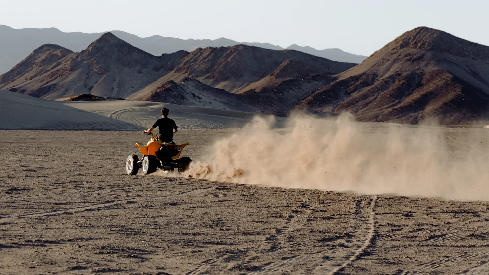 Quad riding action in desert